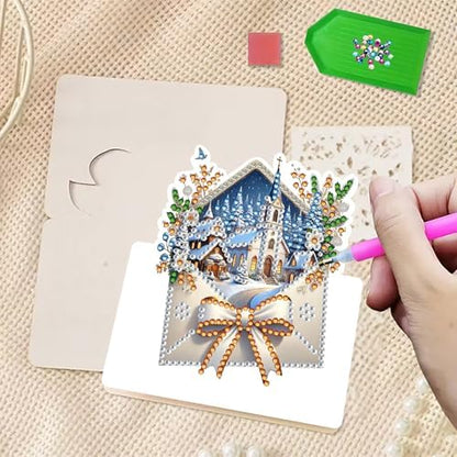 6 Packs Christmas DIY Diamond Art Greeting Cards with Envelopes Special Shaped 3D Fold Rhinestone Painting Card Handmade Gem Dots Art Kit for Beginner Adult Birthday Holiday Blessing Gift - Image 4