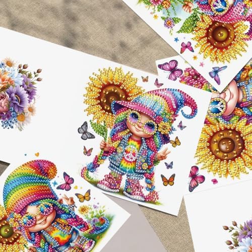TDFERAN 6-Pack DIY Rainbow Sunflower Diamond Art Cards Valentines Day Craft Making Kit Diamond Art with Envelopes Diamond for Birthday Thanksgiving Day All Occasion Card - Image 7