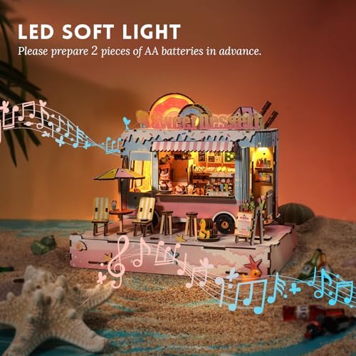 DIY Miniature House Kit (Sweet Dessert Truck) Tiny Dollhouse Kits for Adults to Build, Mini Model Kits with LED Light&Music Box&Dust-Proof Cover, Birthday Gifts for Family Friends - Image 5
