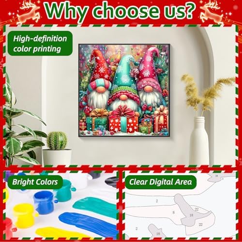 Reivworl Christmas Paint by Numbers Kit for Adults Beginners, Gnome Paint by Numbers, Adult Paint by Number Kits for Gifts and Home Wall Decor 16x16 Inch - Image 5