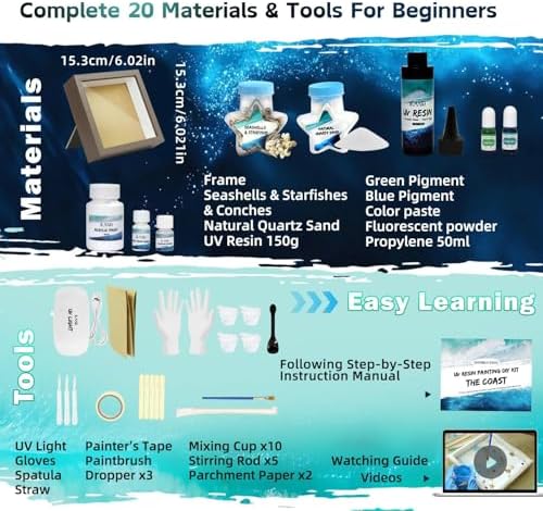 iLAND Crafts for Adults Resin Art Kit DIY Beach Ocean Themed Crafting Adult Girls Night Craft Making Set Date Night Painting Kit for Couples Unique Christmas Gifts for Crafty Women Teen Girls Romantic - Image 2