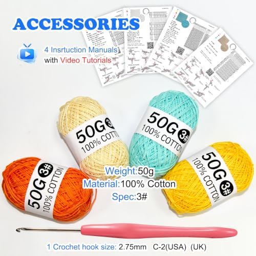 zwzxd Beginner Crochet Kit: Cotton Thread, Hooks & DIY Dishcloth Tutorial （Warm Earth Tone） - Image 3