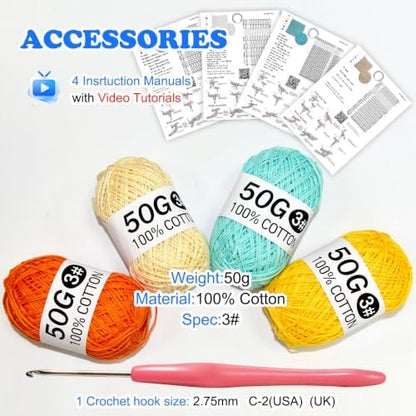zwzxd Beginner Crochet Kit: Cotton Thread, Hooks & DIY Dishcloth Tutorial （Warm Earth Tone） - Image 3