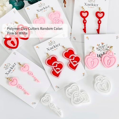 Xaekicr Heart Lock and Key Clay Cutters Set – 3PCS Polymer Clay Cutters for Earrings, Valentine’s Day Clay Earring Cutters, Polymer Clay Molds for Jewelry Making, Clay Tools - Image 2