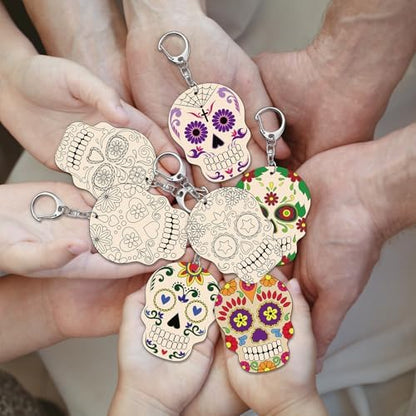 Trnayi 36 Pcs Day of The Dead Wood Keychain Color Your Own DIY Craft - Image 4