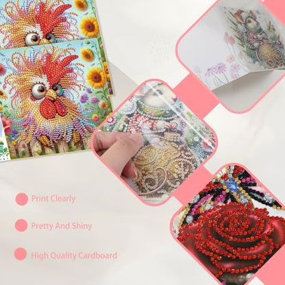 JISHSHAY 8 PCS Diamond Art Greeting Cards Bird Diamond Painting Birthday Cards Animal Gem Art Gem Painting Mosaic Kits for Adults for Thanksgiving Anniversary Valentine Graduation All-Occasion - Image 5