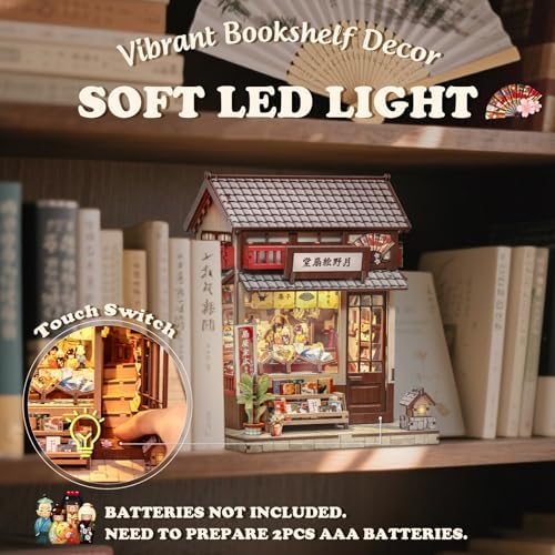 Cutefun Book Nook Kit - DIY Miniature House Kit for Adults, Teens and Beginners, Japanese Booknook Tiny House Bookshelf Decor 3D Wooden Puzzles, Gifts for Friends & Family (Folding Fan Shop) - Image 3