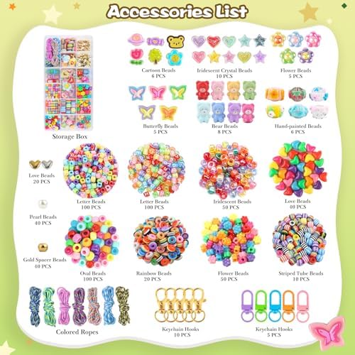 Ecoofor 633 PCS Beaded Keychain Making Kit, Acrylic Alphabet Letter Beads with Heart, Star & Flower Charms for DIY Jewelry, Bag Charm & Keychain Accessories Craft Supplies - Image 6