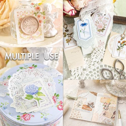 OKUPAN Vintage Floral Scrapbook Paper & Journaling Stickers (100pcs) Assorted Set (Blue) - Junk Journal Supplies for Bullet Journaling, Retro Crafts, Planner, Mixed Media, Collage Card Album - Image 4