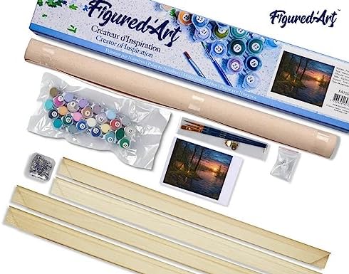 Figured'Art Paint by Numbers Kit for Adults Camping and Lake 16"x20" - Craft Art Painting Rolled Canvas with DIY Wooden Frame - Image 5