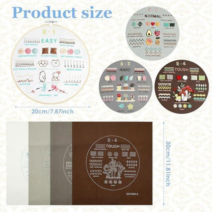 4 Sets Embroidery Kit for Beginners Including Embroidery Cloth with Patterns Thread Complete Sewing Practice Set for Adults DIY Craft,Easy to Learn 38 Different Stitches - Image 2