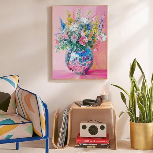 Lzyueyuan Flowers Stamped Cross Stitch Kits for Adults Beginner, Disco Ball Cross Stitch Ornament Kits Counted Embroidery Needlepoint Kits Home Decor 11.8X15.7inch - Image 4