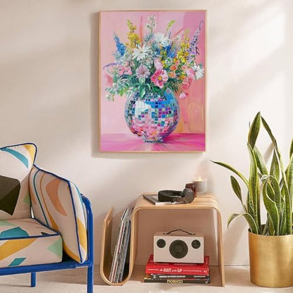 Lzyueyuan Flowers Stamped Cross Stitch Kits for Adults Beginner, Disco Ball Cross Stitch Ornament Kits Counted Embroidery Needlepoint Kits Home Decor 11.8X15.7inch - Image 4