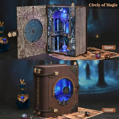 MiniCity Book Nook Kit, DIY Miniature Dollhouse Kit for Adults, Booknook Bookshelf Insert Decor 3D Wooden Puzzle with LED Light Unique Gift for Fantasy Lovers (Circle of Magic) - Image 4