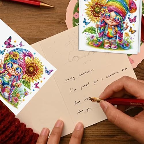 TDFERAN 6-Pack DIY Rainbow Sunflower Diamond Art Cards Valentines Day Craft Making Kit Diamond Art with Envelopes Diamond for Birthday Thanksgiving Day All Occasion Card - Image 5