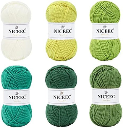 NICEEC 300g Soft Assorted Colors Yarn 100% Acrylic 870yds -Green Series by NICEEC