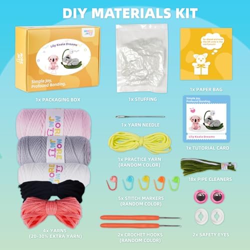 MOREJMTT Crochet Kit for Beginners, Crochet Animal Kits,Crocheting Kit for Starters, Learn to Crochet with Step-by-Step Video Tutorials, Beginner Crochet Kit for Adults(2 Pack Koala) - Image 2