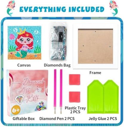 QEUOYSS Diamond Art Kit for Kids with Wooden Frame Art and Crafts for Kids Ages 6-8 -10-12 Easy to DIY Diamond Art for Kid and Adult Beginners Home Wall Decoration (Mermaid) - Image 5