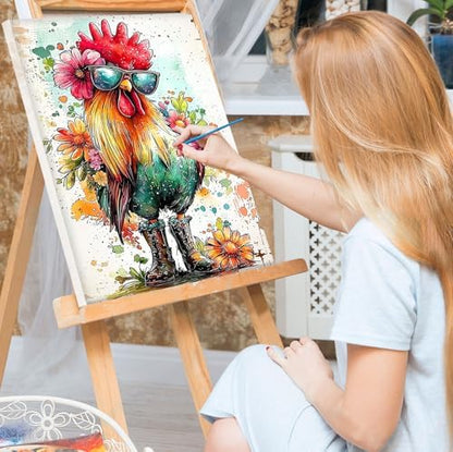 Bowetile Framed Paint by Numbers Chicken for Adults Beginners, Adults' Paint-by-Number Rooster Kits, Easy Adult Paint by Number Kits on Canvas, Acrylic Animals Number Painting for Home Decor, 8x12in - Image 2