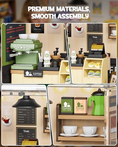 Vodolo DIY Miniature House Kit with Led,Book Nook Kits for Adults Beginners,Book Shelf Decor,3D Puzzle Booknook Craft Kits,Books Lovers Gifts for Women Men Bookshelf Decor,90PCS Coffee Shop - Image 2