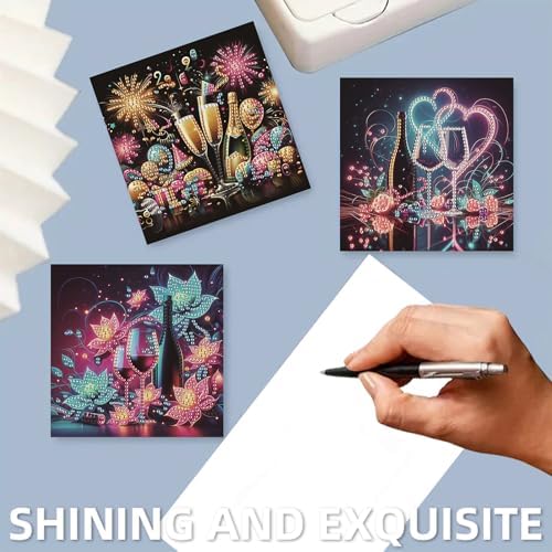 6 Pcs Diamond Painting Greeting Cards Kit Fireworks Party with Envelopes, 5D DIY Special Shaped Rhinestone Art Card Making Kits for Adults, Holiday Blessing Postcards, Creative Craft Gifts - Image 5