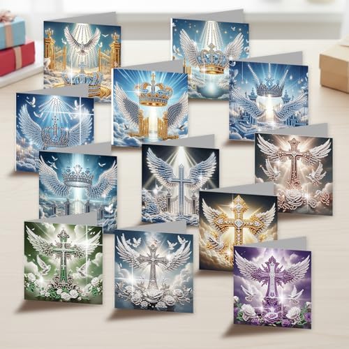 12 Pack Diamond Painting Greeting Cards Kit with Envelopes, 5D DIY Faith Cross Angel Wings Diamond Art Cards, Easter Baptism Sympathy Religious Cards for Adults Christians - Image 4
