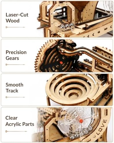 3D Wooden Puzzle for Adults, Electric DIY Marble Run Model Kit with Spiral Funnel, Gear-Driven Motion & Steel Marbles, Brain Teaser Building Toy, Creative Desk Decor Gift for Teens Adults 14+ - Image 3