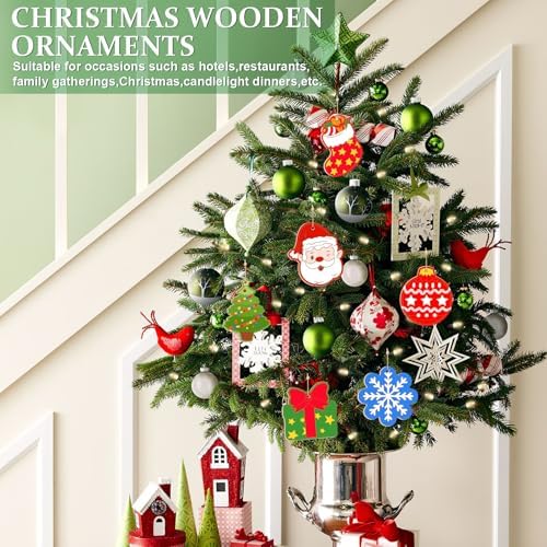 80PCS Wooden Christmas Ornaments to Paint,10 Styles DIY Blank Unfinished Reindeer Santa Claus Christmas Tree Ball Snowman Snowflake Wreath Gift Christmas Stocking Cutouts Ornament for Crafts Winter - Image 2