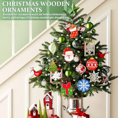 80PCS Wooden Christmas Ornaments to Paint,10 Styles DIY Blank Unfinished Reindeer Santa Claus Christmas Tree Ball Snowman Snowflake Wreath Gift Christmas Stocking Cutouts Ornament for Crafts Winter - Image 2