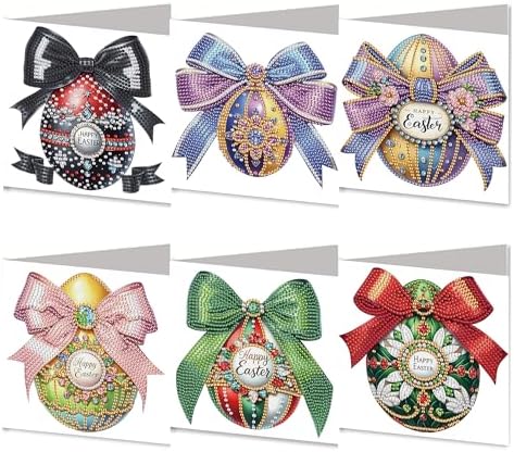 DIZAKIM 6-Piece Christmas-Themed Diamond Painting Greeting Cards Christmas Eve DIY Craft Kit Birthday Gift (Easter Egg) by DIZAKIM