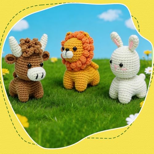 GONELYON Crochet Kit for Beginners, 3Pcs Amigurumi Crochet Animal Kits - Image 7