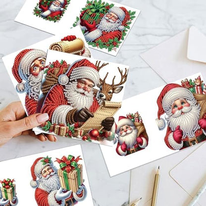 jinglinhh 6pcs Christmas Reindeer Santa Claus Diamond Art Painting Greeting Cards with Envelopes, DIY Card Making Kits for Adults, Diamond Art Postcards Christmas Cards Craft Gifts - Image 7