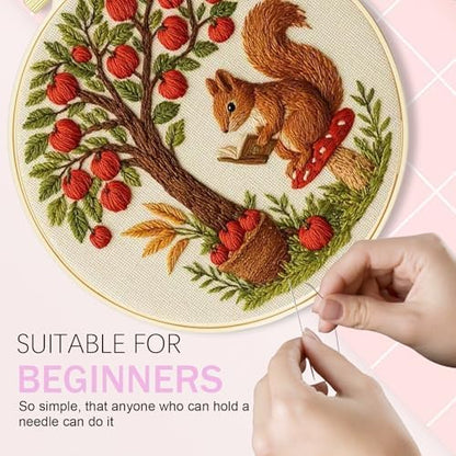 Huacan Beginner Embroidery Kit for Adults, Easy to Learn Squirrel Embroidery Patterns Instruction, Needlepoint Kits for Adults Include Embroidery Hoop, Colorful Threads, Tools - Image 4