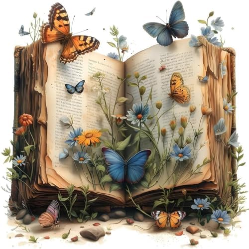 Stamped Cross Stitch Kits for Beginners Adults,Book and Wildflowers 14x14in by TCDZMYGS