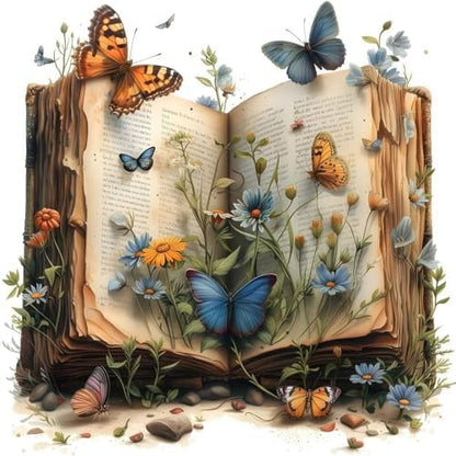 Stamped Cross Stitch Kits for Beginners Adults,Book and Wildflowers 14x14in by TCDZMYGS