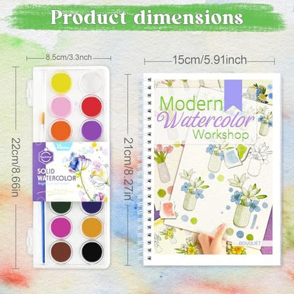 Beginners Watercolor Workbook for Adults, Step-by-Step Coloring Book Set - Image 6