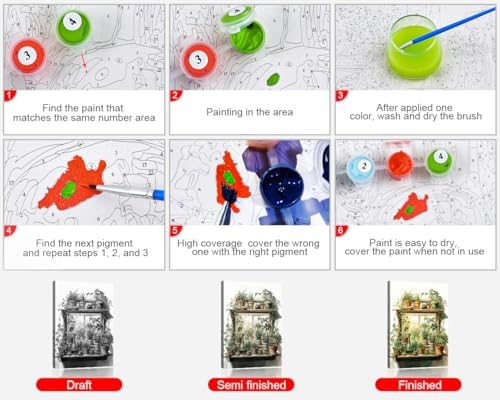 Paint by Number for Adults Green Plant, Paint by Numbers Kit for Adults Leaf, DIY Acrylic Paint by Numbers Kits on Canvas Potted, Acrylic Painting Kits Art Crafts 16"x20"(Frameless) - Image 4