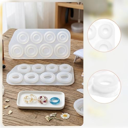 2Pcs Resin Ring Molds,Silicone Resin Rings Making Kit,Round Pendant Jewelry Casting Mold for DIY Earrings Necklace Pendants Keyrings Crafts Decorations Making (8 Different Sizes) - Image 3