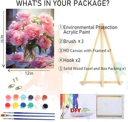 MIRCVSH Flowers Paint by Numbers Kit for Adults Framed,Pink Rose Paint by Number for Adults,Adults' Paint-by-Number Kits on Canvas with Wooden Easel for Home Wall Decor 12X16 Inch - Image 2