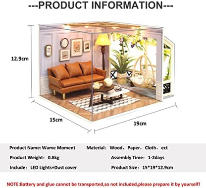 CUTEROOM DIY Miniature House Kit - Mini Craft Rooms for Adults with LED Lights, Realistic Mini Dollhouse Kit Building Model Kit, Creative Home Decor Gift- Warm Moment - Image 2