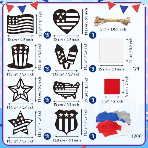 CJiangpo 24 Sets Independence Day Suncatcher Paper Craft Kits, DIY Stained Glass Effect Window Ornament Tissue Paper Art Craft for Classroom Activities 4th of July Patriotic Decors Party Supplies - Image 2