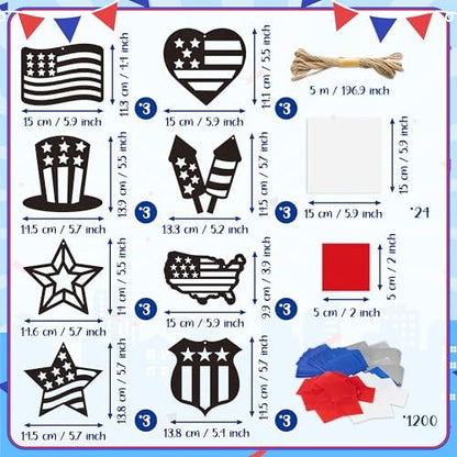 CJiangpo 24 Sets Independence Day Suncatcher Paper Craft Kits, DIY Stained Glass Effect Window Ornament Tissue Paper Art Craft for Classroom Activities 4th of July Patriotic Decors Party Supplies - Image 2