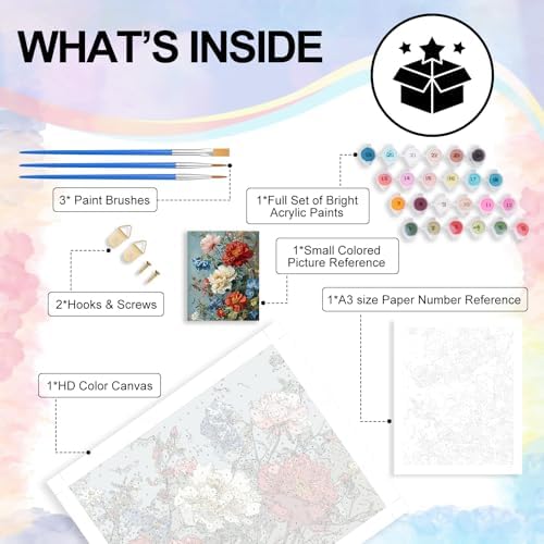 Yezavesu Flowers Paint by Numbers Kit for Adults Without Frame 16x20 in - Image 4