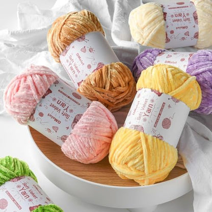 2x100g Fluffy Velvet Chenille Yarn for Crocheting and Knitting, 80m (87.5yd) Baby Yarn for Crocheting Soft, Crochet Chunky Yarns Amigurumi Yarns (2 Beige) - Image 5