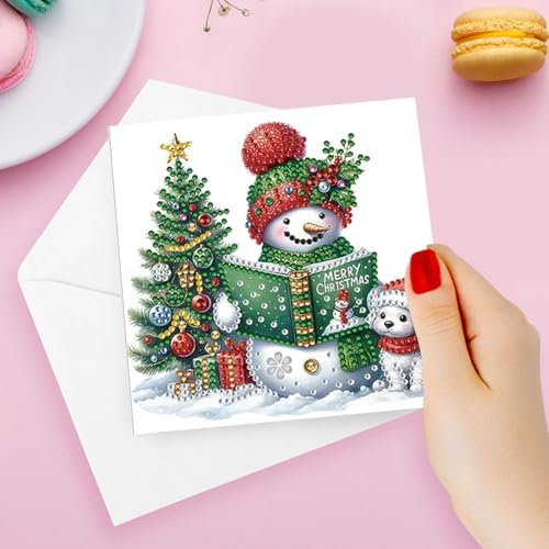 6 pcs Diamond Art Painted Greeting Cards, Moose Snowman 5D DIY Special Shape Diamond Card Creative Gifts, Christmas Thanksgiving Greeting Card Congratulation - Image 2