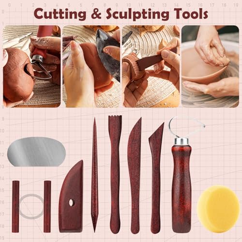 48PCS Pottery Tools Kit for Sculpting, Clay Carving Tools, Ceramic Tools for Polymer Clay, Modeling, Trimming, Molding, Shaping, Pottery Kiln, Arts Crafts Supplies, Adults, Students, Beginners, Pros - Image 4