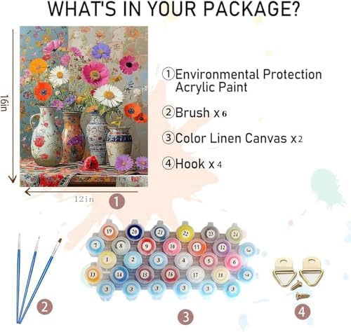 NEGEKFKX 2 Pack Flower Paint by Numbers Kit for Adults Beginner,Easy Adult Paint by Number Kits on Canvas DIY Painting for Beginners Art by Numbers for Home Wall Decor 16x12 Inch - Image 5