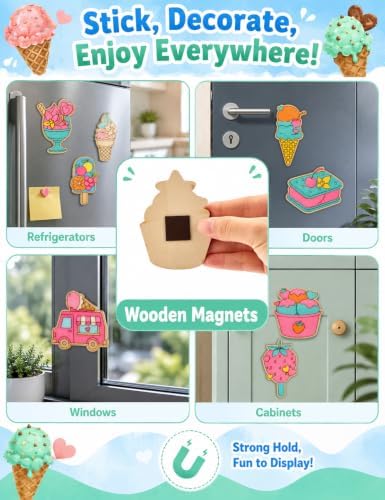 24 Sets Ice Cream Party Favors, DIY Wooden Painting Craft Kit - Image 7