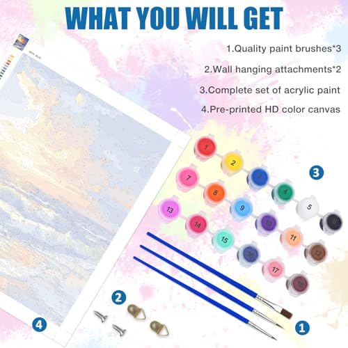 Lxmsja Sunset Paint by Numbers Kit for Adults, Sea Waves Acrylic Paint by Numbers for Adults Beginner, DIY Craft Supplies Oil Painting Kits for Home Wall Decor 16x20 inch (No Frame) - Image 5
