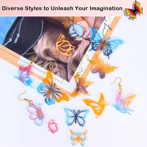 JHYlilia 24 Pairs Butterfly Resin Earring Molds, Butterfly Silicone Jewelry Resin Molds with 200Pcs Ear Hooks & Jump Rings, DIY UV Epoxy Resin Casting Kit for Earrings Pendants Keychains - Image 7